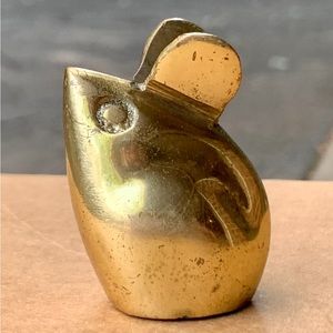 Mid Century Modern Antique Solid Brass Mouse Paperweight Figurine